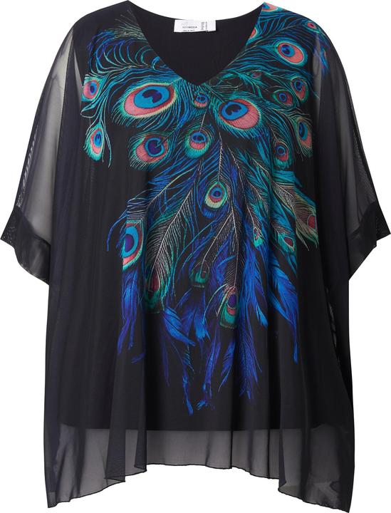 Produktbild Miamoda Mesh-Bluse, oversized, Pfauenfedern, blickdichtes Jerseytop (46, 48)