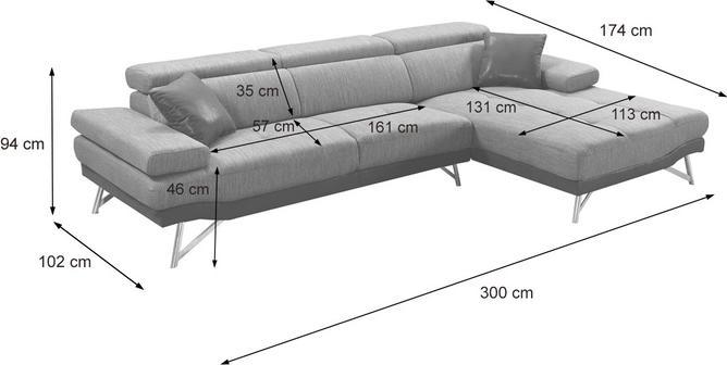 Produktbild Swisshandel24 Sofa, Couch Ecksofa L-Form 3-Sitzer, Liegefläche rechts, blau-grau