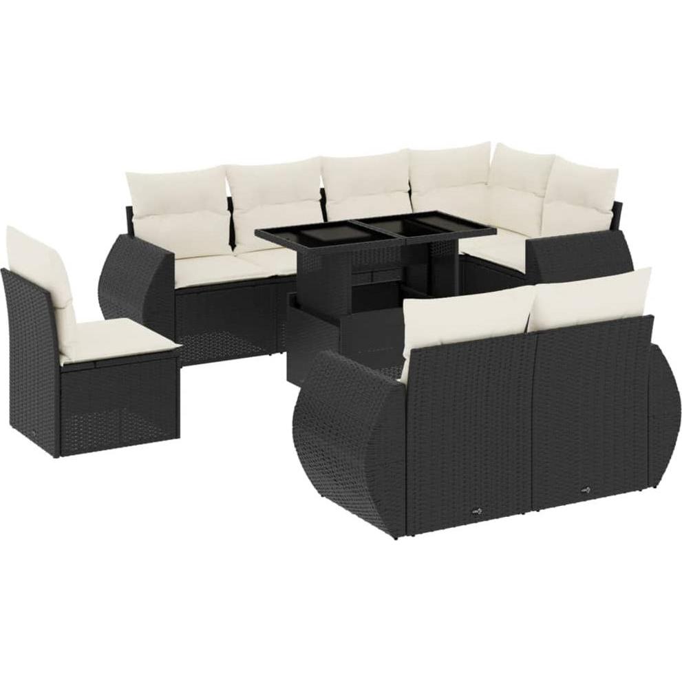 VidaXL, Gartenlounge, 9-tlg. Garten-Sofagarnitur mit Kissen Schwarz Poly Rattan