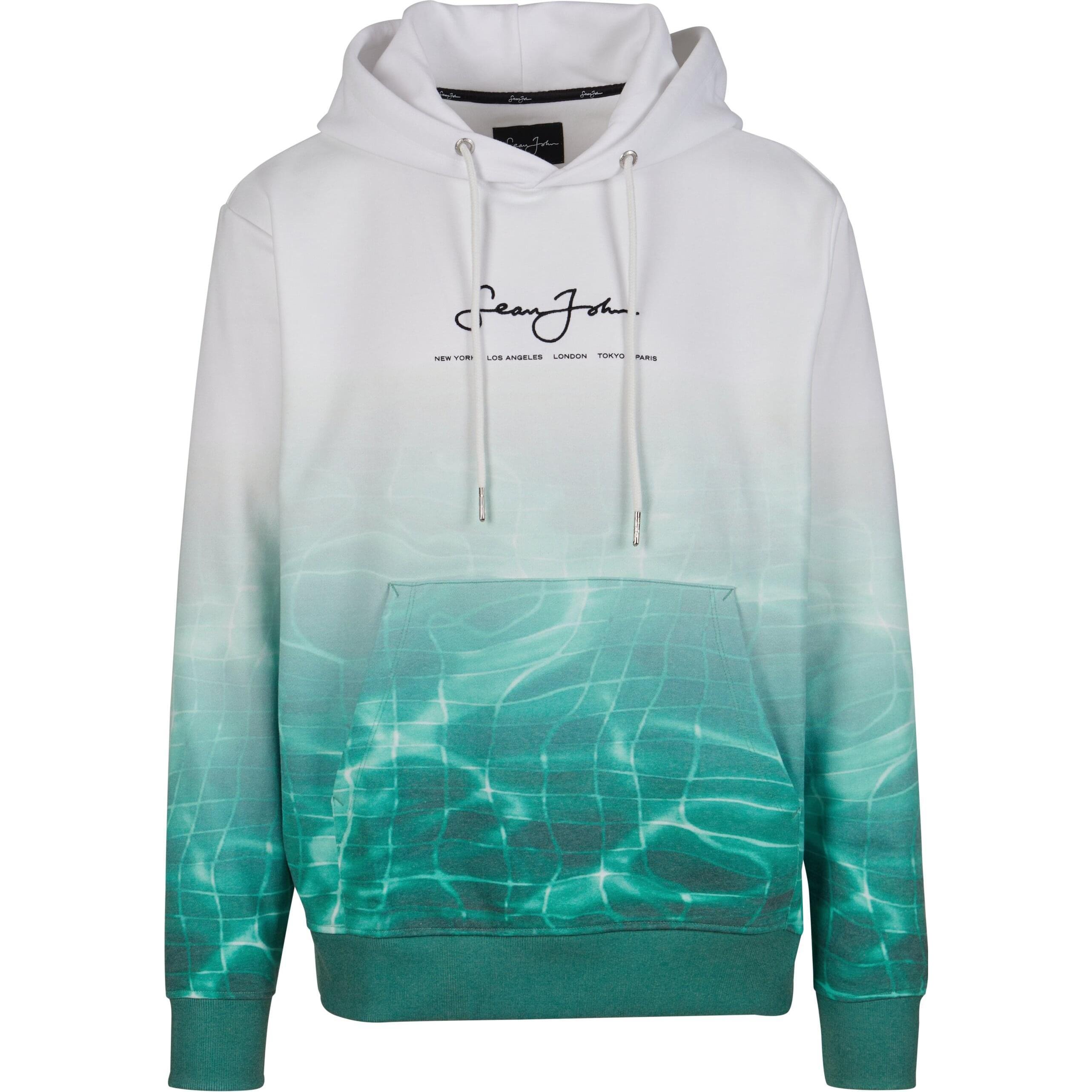 Sean John, Herren, Pullover, JM221-018-01 Script Logo Pool Print Hoodie white/green - 80009, Weiss, (L)