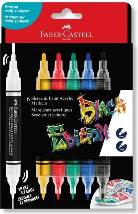 Produktbild Faber-Castell - Black Edition Shake & Paint Acrylic Markers Set of 6 (Classic Colours) (285507) (6 x)