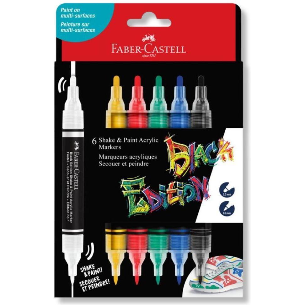 Faber-Castell, Evidenziatori, - Black Edition Shake & Paint Acrylic Markers Set of 6 (Classic Colours) (285507) (6 x)