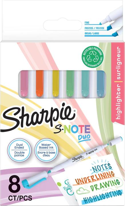Produktbild Sharpie Textmarker S-Note DUO Keil- und Rundspitze 8er Blister (8x)