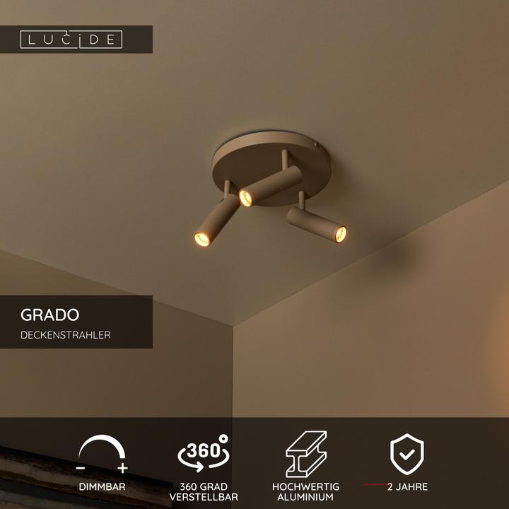 Produktbild Lucide GRADO GU10 (MR11) Deckenstrahler 3-fach Modern Taupe 22974/13/41 (GU10)