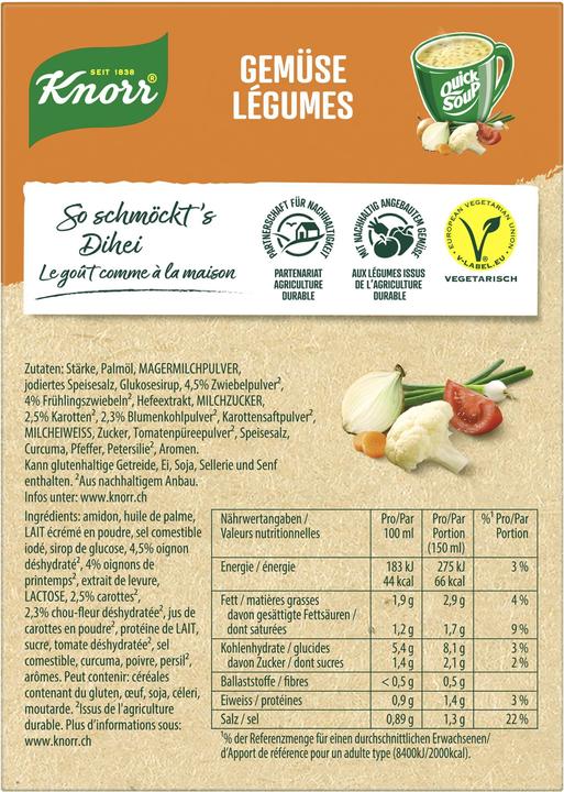 Nutritional values and ingredients Knorr Quick Soup
