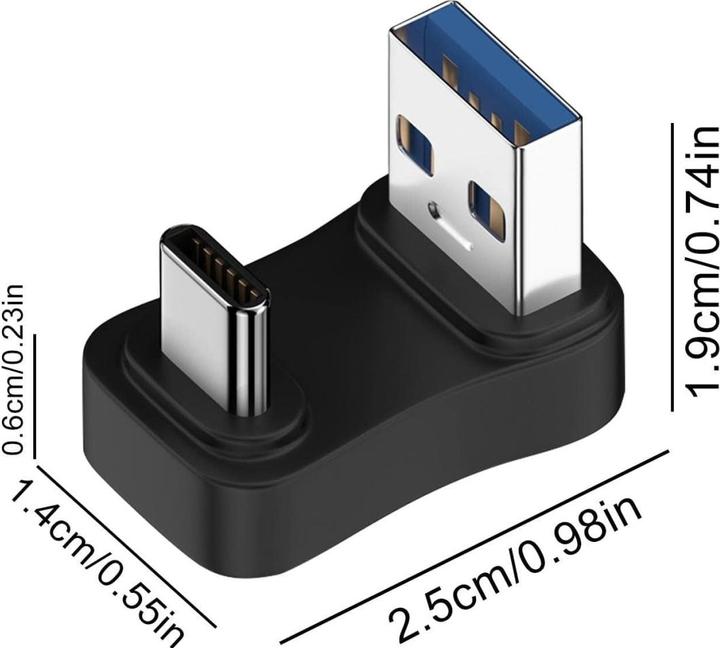 Actual product image PowerGuard USB-A to USB-C 180 degree angle U-shape up adapter (male/male)