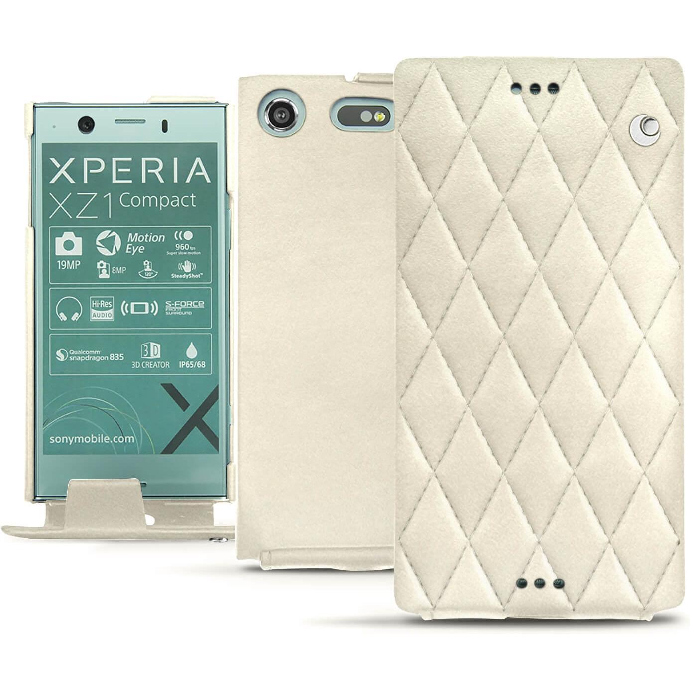 Noreve Lederschutzhülle vertikal (Sony Xperia XZ1 Compact), Smartphone Hülle, Weiss