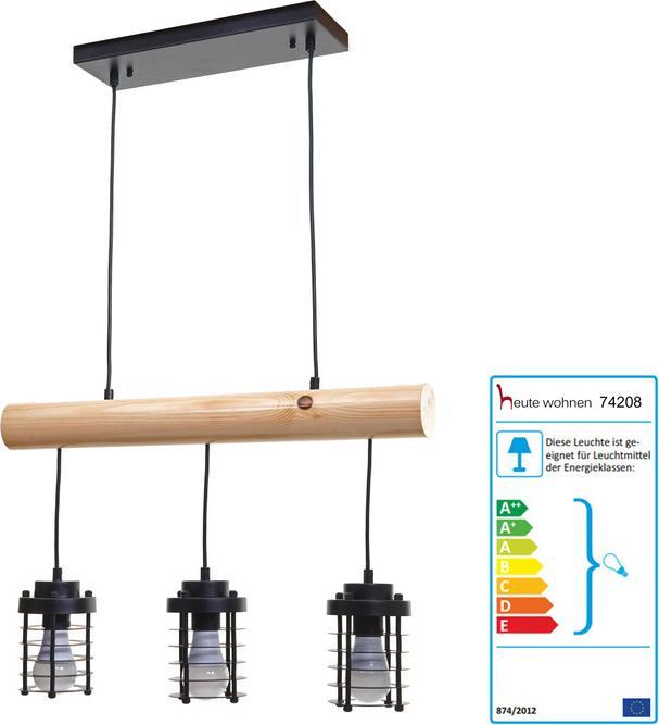 Immagine prodotto Swisshandel24 Lampada a sospensione, legno massiccio industriale vintage in metallo nero - 3 paralumi a gabbia (E27)