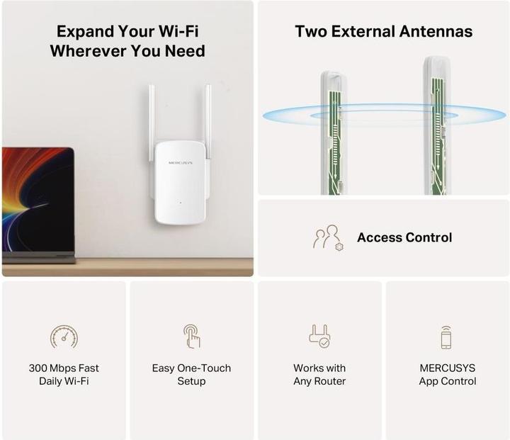 Actual product image Mercusys ME12 AC750 WiFi Range Extender (300 Mbit/s)