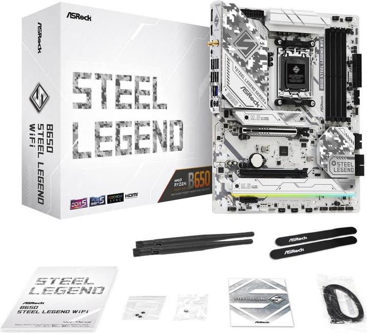 Actual product image AsRock B650 STEEL LEGEND WiFi White ATX AM5 retail (AM5, AMD B650, ATX)