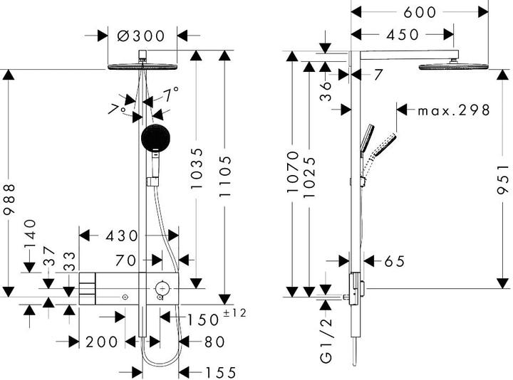 Actual product image hansgrohe Raindance Alive S EcoSmart Thermostatic Shower System with Rain and PowderRain Jets