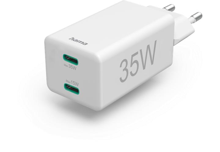 Image du produit Hama Chargeur rapide, 2x USB-C, PD/Qualcomm®, mini-chargeur, 35 W, blanc (35 W, 2 ports)