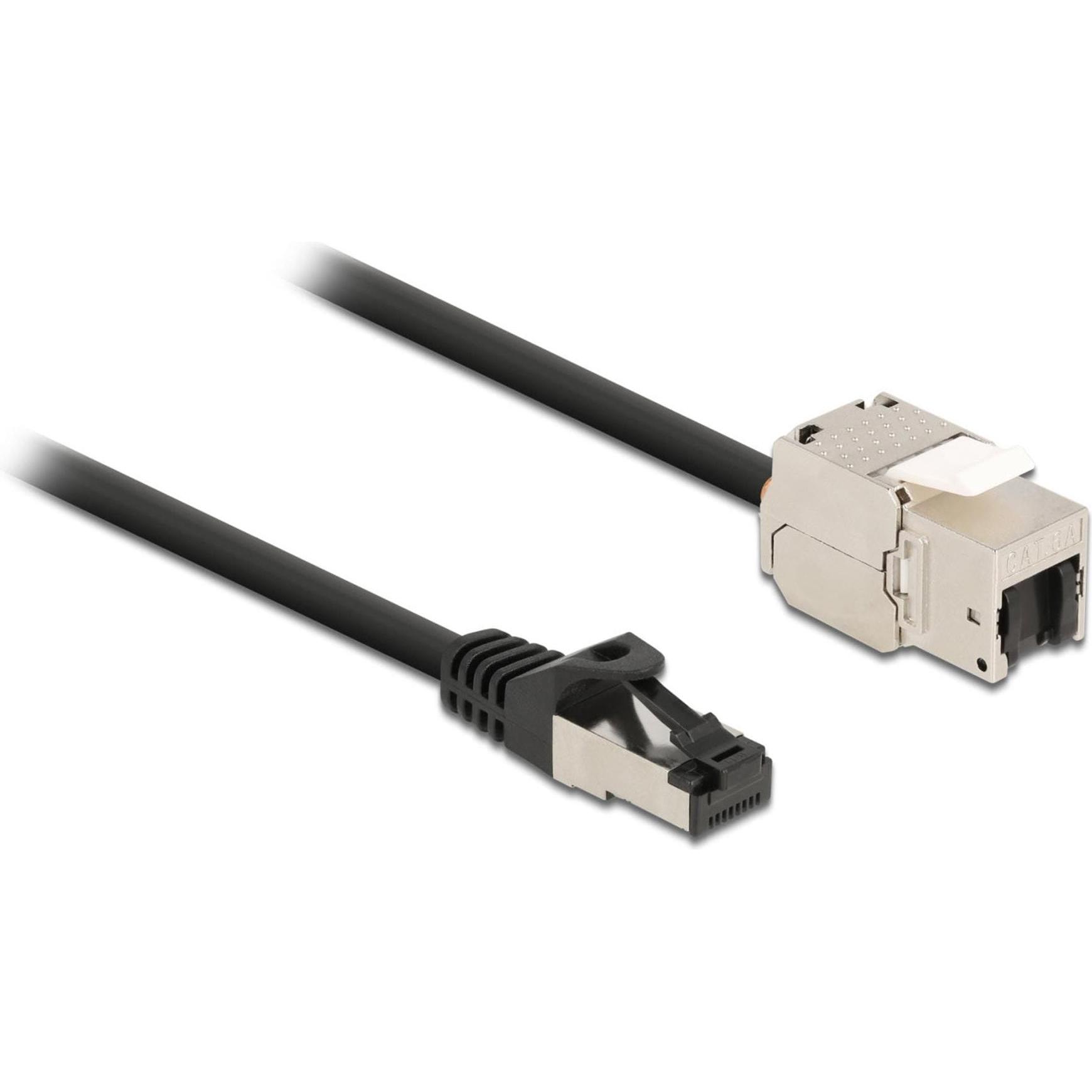 Thumbnail - Delock Kabel RJ45 Stecker zu Keystone Modul RJ45 Buchse Cat.6A 25 cm schwarz (S/FTP, CAT6a, 0.25 m), Netzwerkkabel