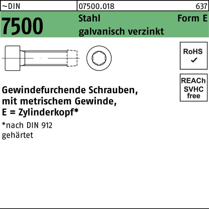 Produktbild Gewindefurchendeschraube DIN 7500 Zylinderkopf m.Innensechskant E M 4 x 12 Stahl galvanisch verzinkt (2000 Schrauben pro Stück)