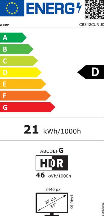 Energie-Label Acer Vero CB342CURJ0bmiiprzx (3440 x 1440 Pixel, 34")