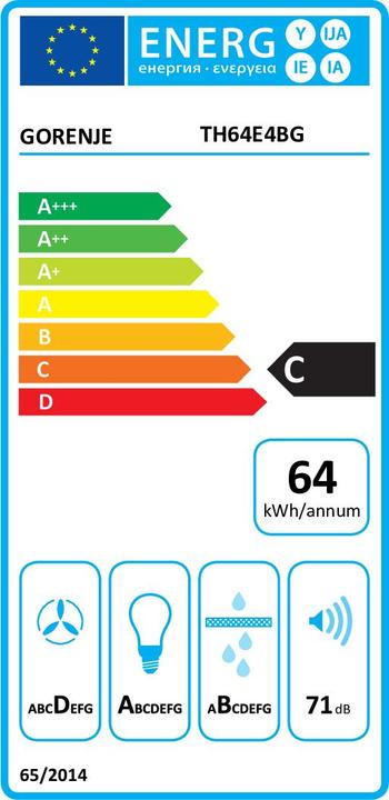 Energie-Label Gorenje TH64E4BG Dunstabzugshaube Halb eingebaut (Pullout) ³/h C (Flachschirmhaube)