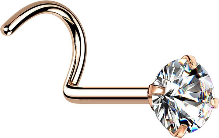 Star Piercing Nasenstecker gebogen rosegold runder Kristall silber gefasst (ohne Messing, Chirurgenstahl 316L)