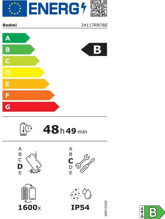 Energie-Label Xiaomi Note 14 (128 GB, Black, Midnight Black, 6.67", Hybrid Dual SIM, 4G)