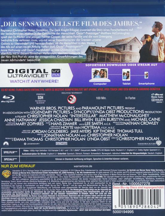 Immagine prodotto Interstellare (Blu-ray, 2014, Tedesco, Olandese)