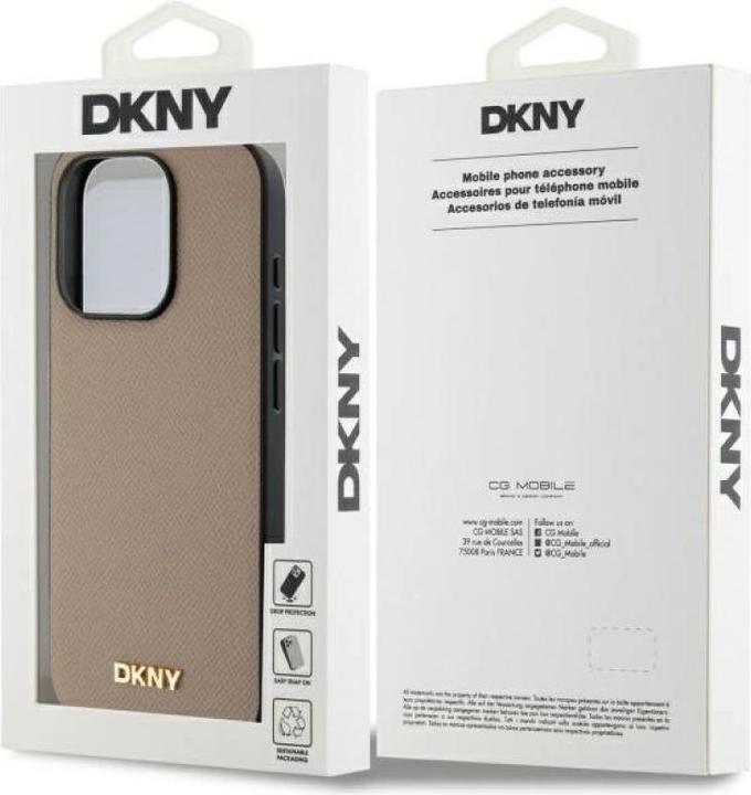 Actual product image DKNY - Leather Hardcase Grained PU Metal Logo MagSafe (DKHMP15XPGHLME) - iPhone 15 Pro Max - Beige (Apple iPhone 15 Pro Max)
