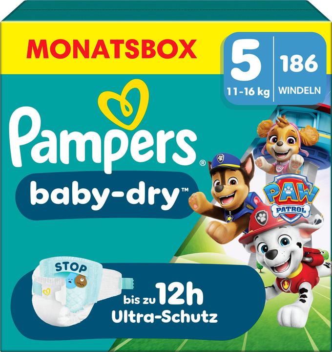 Image du produit Pampers Baby-Dry Paw Patrol édition limitée (Taille 5, Pack mensuel, 186 pcs)