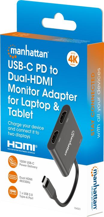 Produktbild Manhattan USB-C PD auf Dual-HDMI-Monitor-Adapter (USB Typ-C, 5.90 cm)