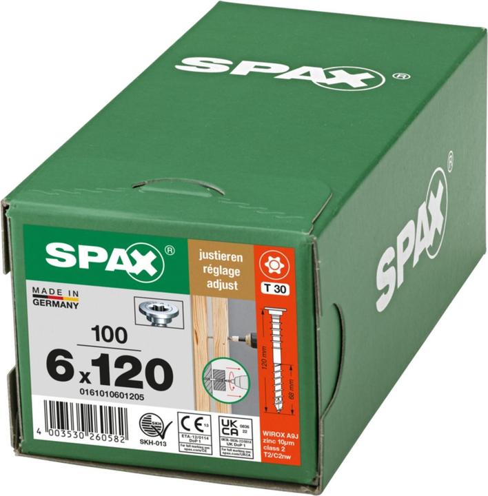 Image du produit Spax Justierschraube Flachkopf T-Star Plus T30 Halterillen 4cut Wirox (100 Vis par pièce, 6 x 120 mm)
