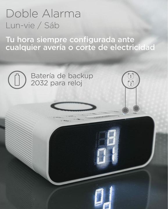 Image du produit KSIX Wuad Horloge D'Alarme Chargeur Sans Fil 10w Bluetooth Speaker Fm Radio