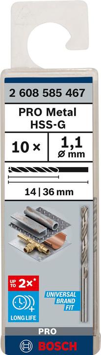Produktbild Bosch Professional Zubehör PRO Metal HSS-G Spiralbohrer, 1,1 x 14 x 36 mm (1.1 mm)