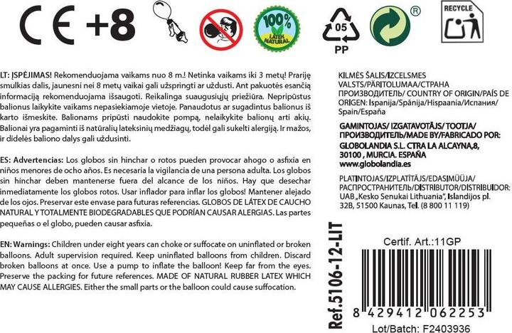 Actual product image Globolandia Balloon, green, D25 cm 12 pcs (12x)