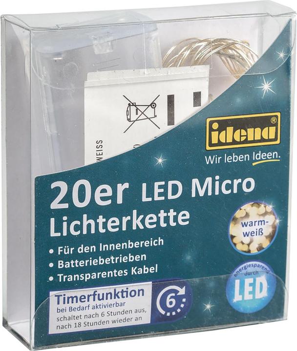 Produktbild Idena Micro Lichterkette 20 LED, warmweiss,6h-Timer (2.20 m)