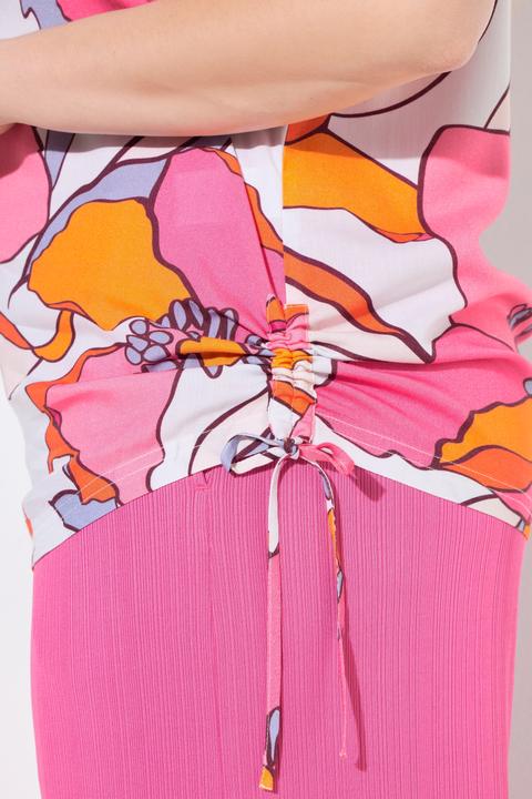 Produktbild Ulla Popken Bluse, Blüten, Raffbänder, Rundhals, Halbarm (54, 56)