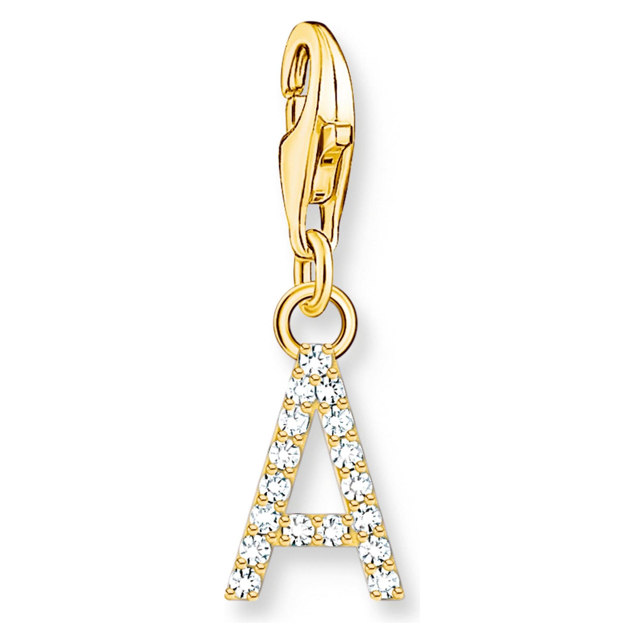 Thomas Sabo, Kettenanhänger, Charm-Anhänger Buchstabe A Mit Weissen Steinen Vergoldet, (925er Silber)
