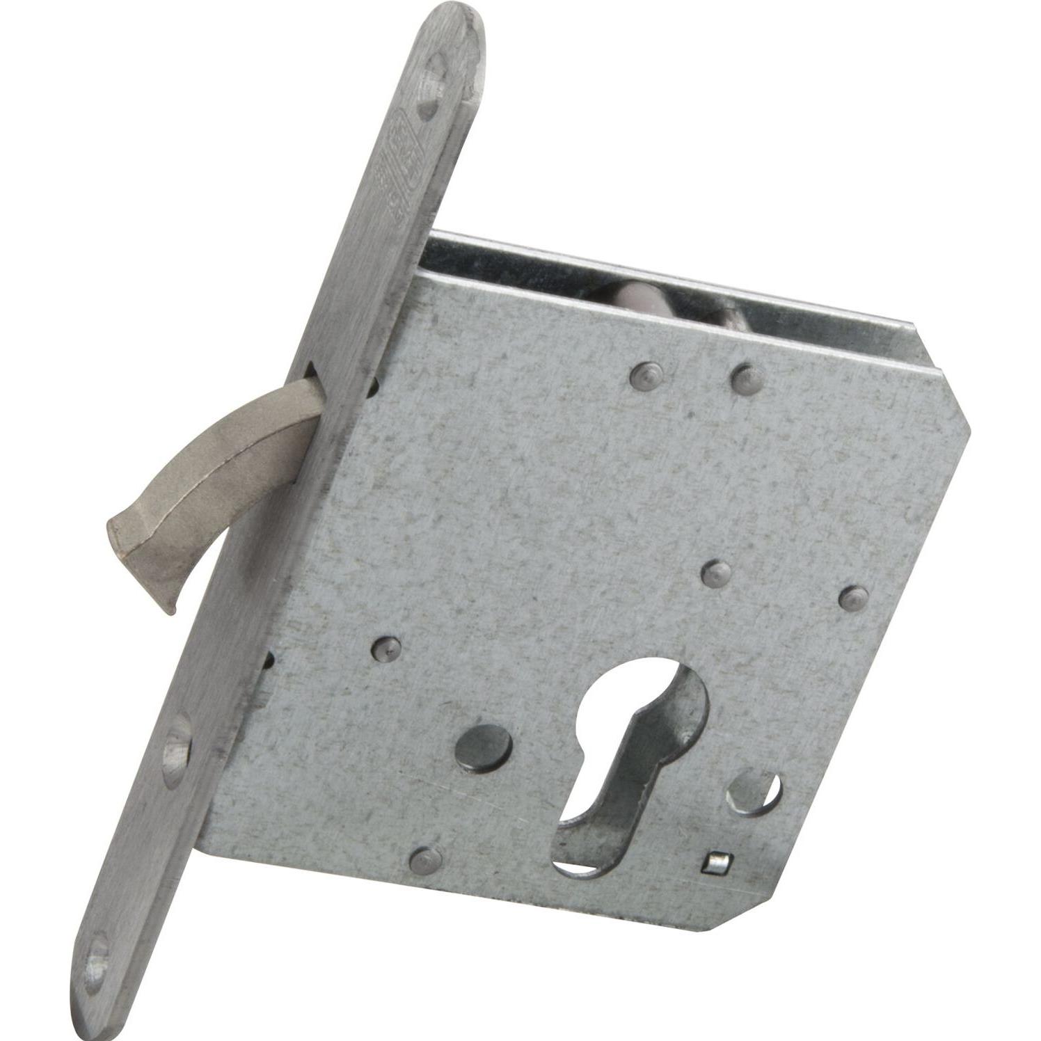 Assa Abloy, Türschloss + Schliesszylinder, Schiebetürschloss m. vernickeltem Bogenriegel, PZ, DM 45, Stulp rund, Edelsta...