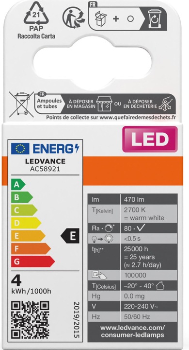 Energie-Label Osram Led Pin (G9, 4 W, 470 lm, 1 x, E)