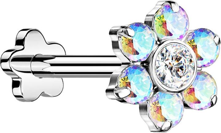Immagine prodotto Star Piercing Micro labret senza filo fiore argento cristalli multicolore (senza ottone, Titanio)