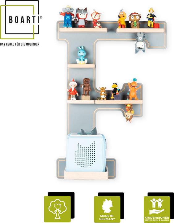 Produktbild Boarti das Original Kinder Regal Buchstabe F in Grau