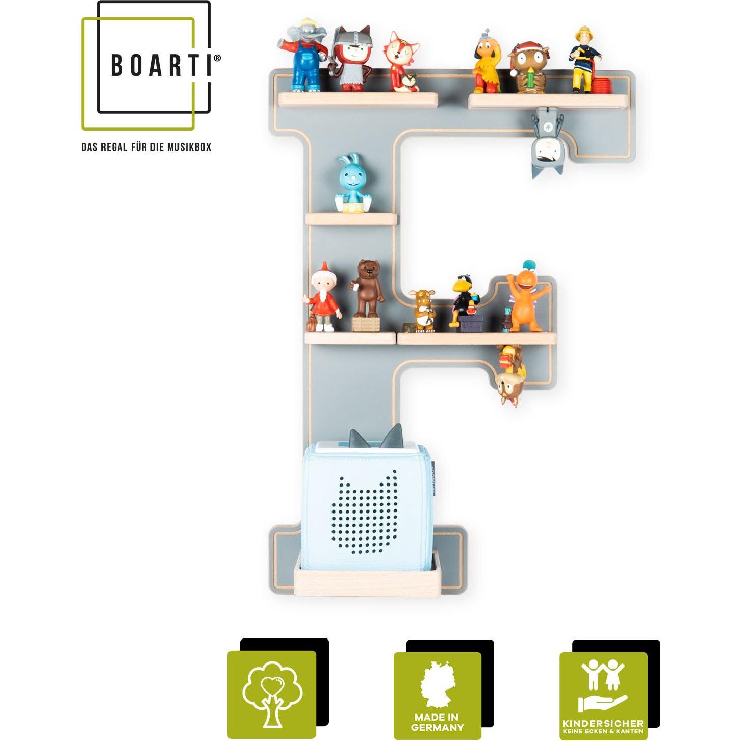 Boarti, Kinderregal, das Original Kinder Regal Buchstabe F in Grau