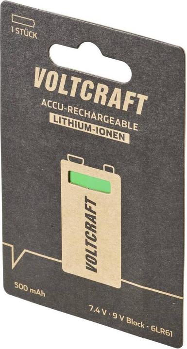 Actual product image Voltcraft 6LR61 9 V block rechargeable battery Li-Ion 500 mAh 7.4 V 1 pc. (7.40 V, 500 mAh)