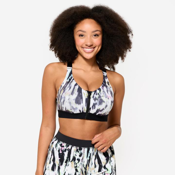 Produktbild Domyos Sport-BH Damen mit Reissverschluss und Pads starker Halt - schwarz/weiss (M)