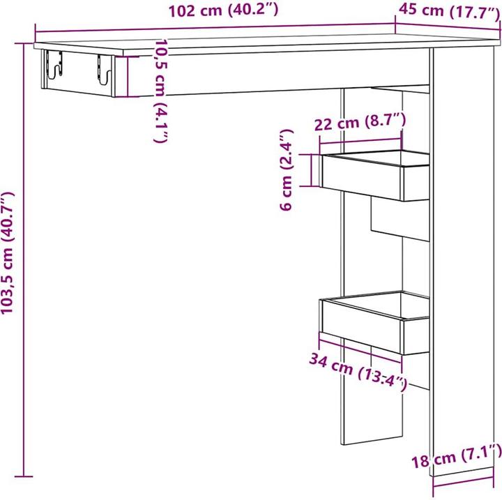 Immagine prodotto vidaXL Wand-Bartisch Altholz-Optik 102x45x103,5 cm Holzwerkstoff