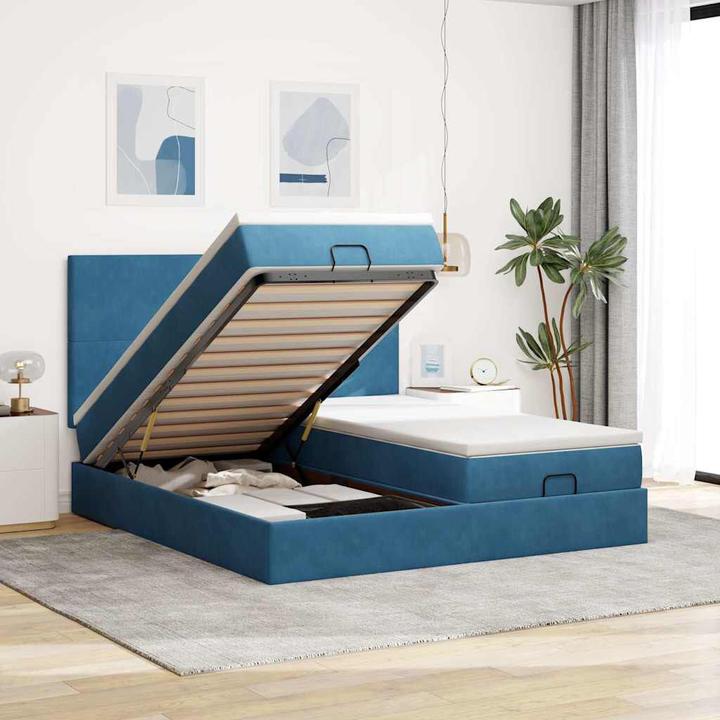 Image du produit vidaXL Ottoman-lit avec matelas bleu foncé 180x200 cm velours (180 x 200 cm)