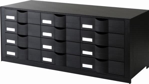 Paperflow Drawer unit, 12 drawers, black polystyrene, fully assembled