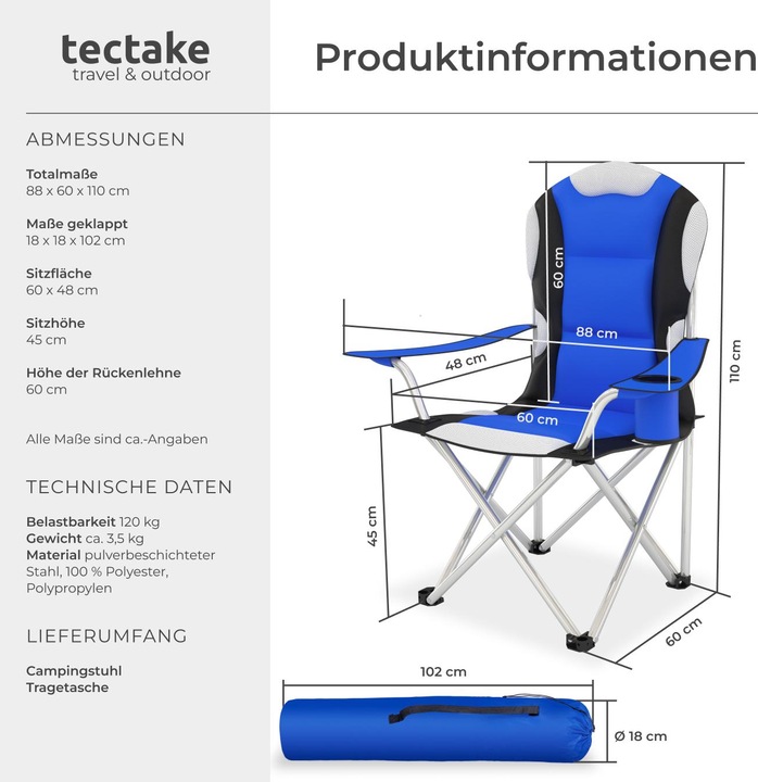 Actual product image tectake Camping chair
