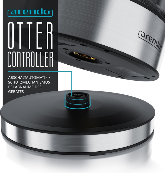 Actual product image Arendo Kettle 1.7 l, 2200 W, stainless steel with glass body, temperature selection 40°C - 100°C, boiling (1.70 l)