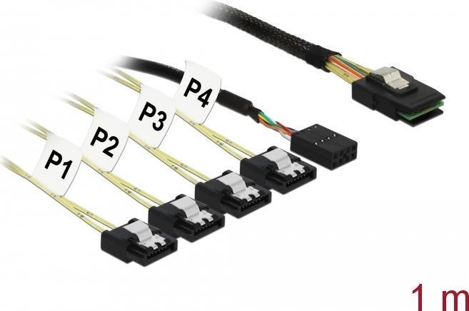 Produktbild Delock Reverse SAS Kabel: 4xSATA - SFF8087 (100 cm, Mini-SAS, SATA)