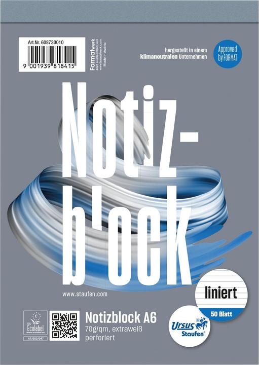 Image du produit Ursus Bloc bureautique avec couverture A6 ligné 50feuilles (A6, À rayures)