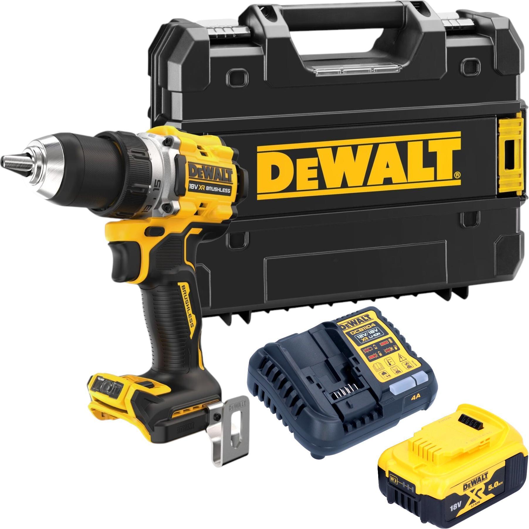 DeWalt, Bohrmaschine + Akkuschrauber, DCD 800 P1T Akku Bohrschrauber 18 V 90 Nm Brushless + 1x Akku 5,0 Ah + Ladegerät +...