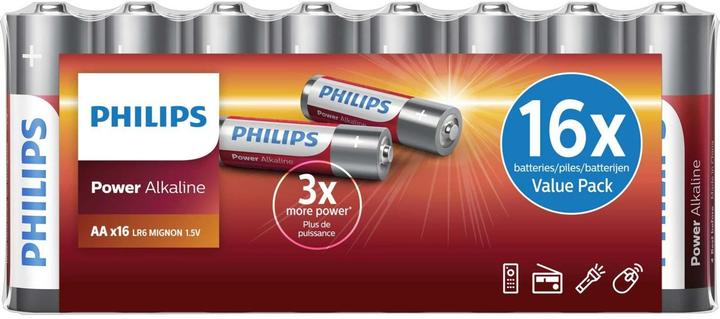Philips Batterie Batterie Power Alkaline AA 16 Stück (16 Stk., AA)