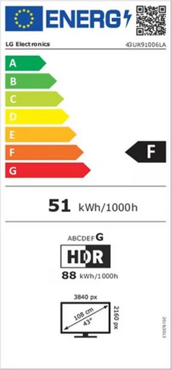 Label énergétique LG 43UR91006LA (43", UR91, LED, 4K, 2023)